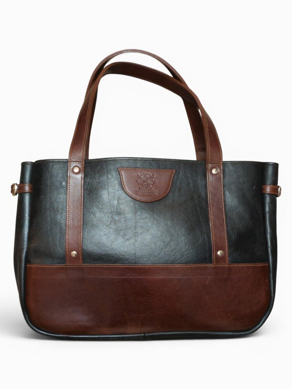 Colonel Littleton Bentley Leather Tote — Black & Brown Steerhide, Made in USA